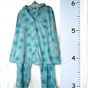 Nicole Miller New York Bluegreen Floral Fleece Pajamas 2PC Set XXL